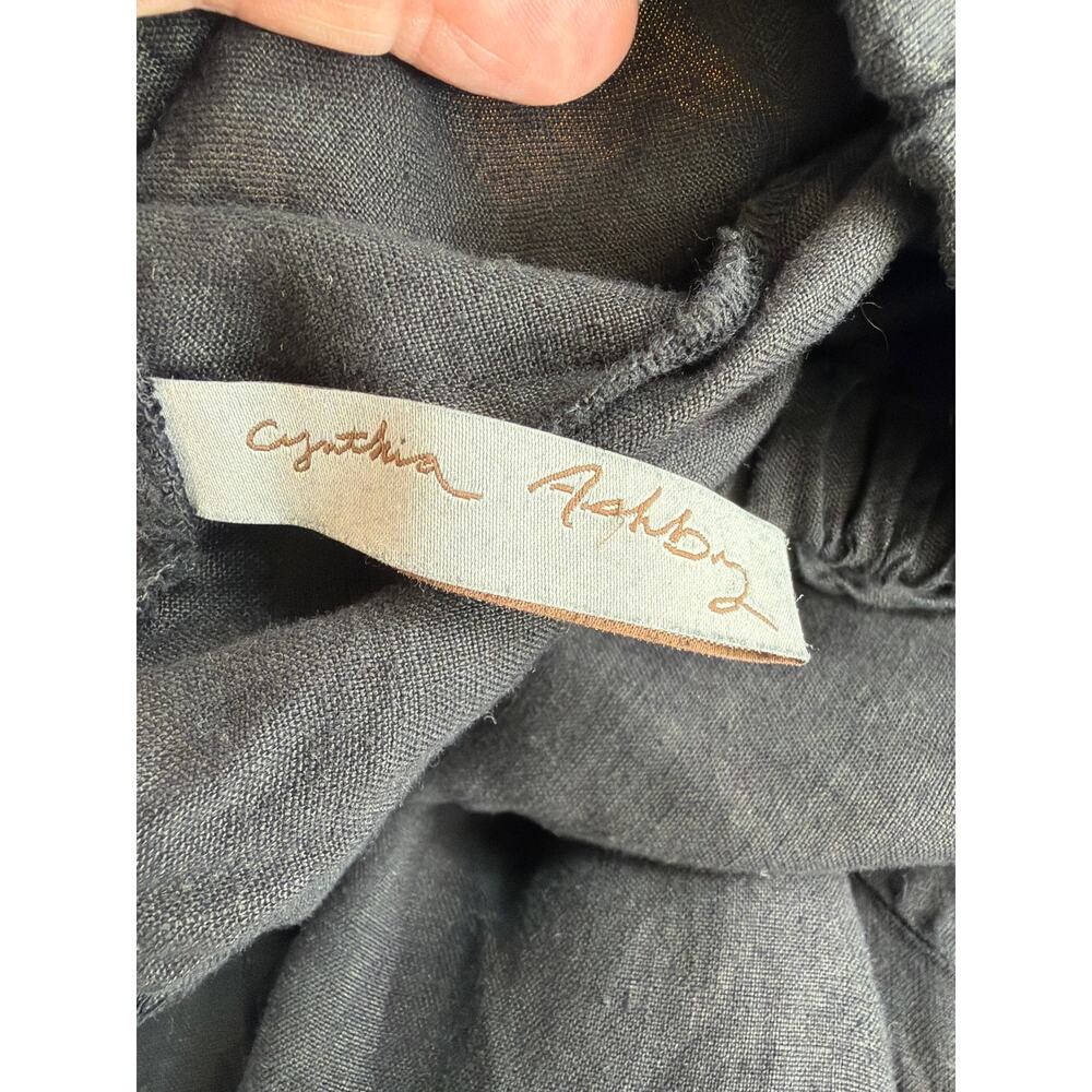 Cynthia Asbury Black Linen Elastic Waist Wide Leg Crop Pants Made in USA - Picture 5 of 7